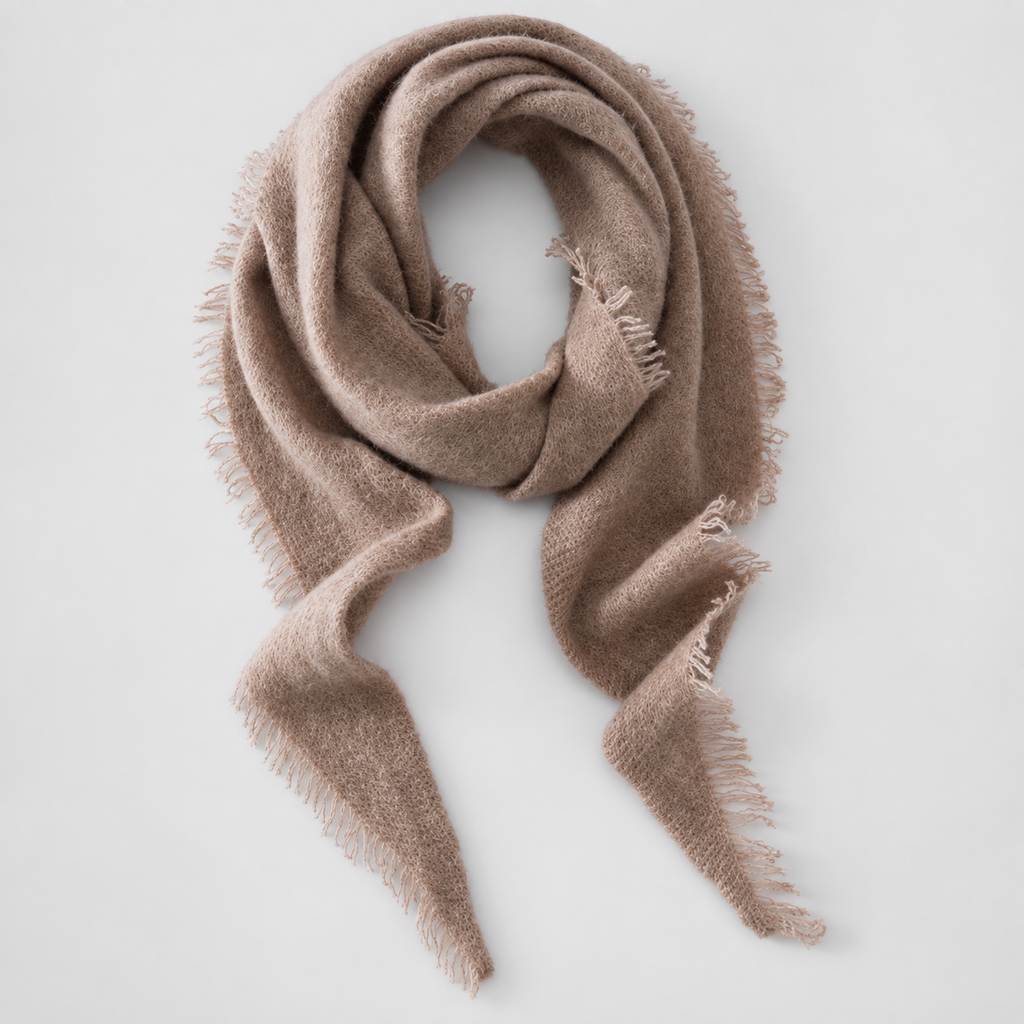 Women's Eyelash Fringe Cashmere-Feel Triangle Scarf in Taupe