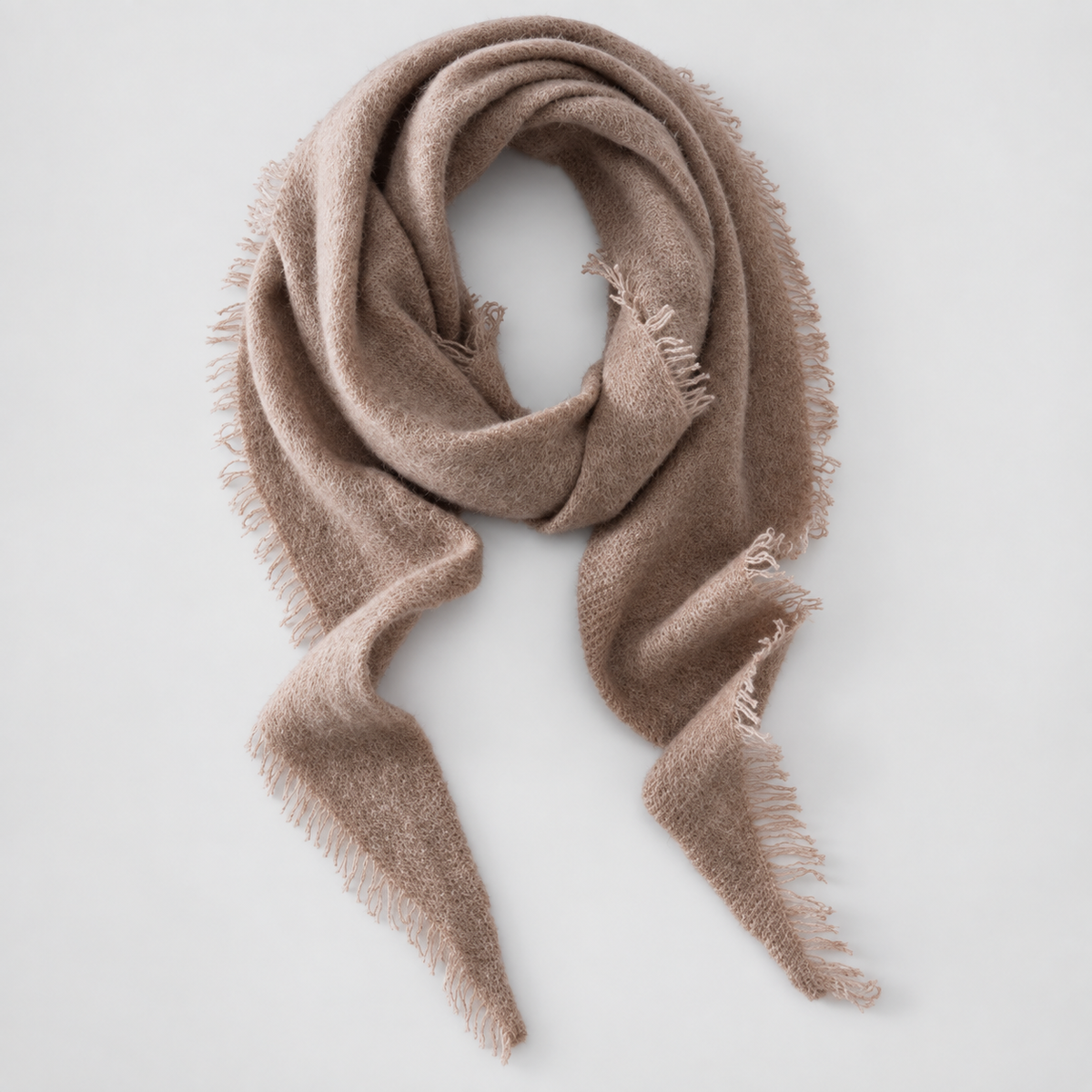 Women's Eyelash Fringe Cashmere-Feel Triangle Scarf in Taupe