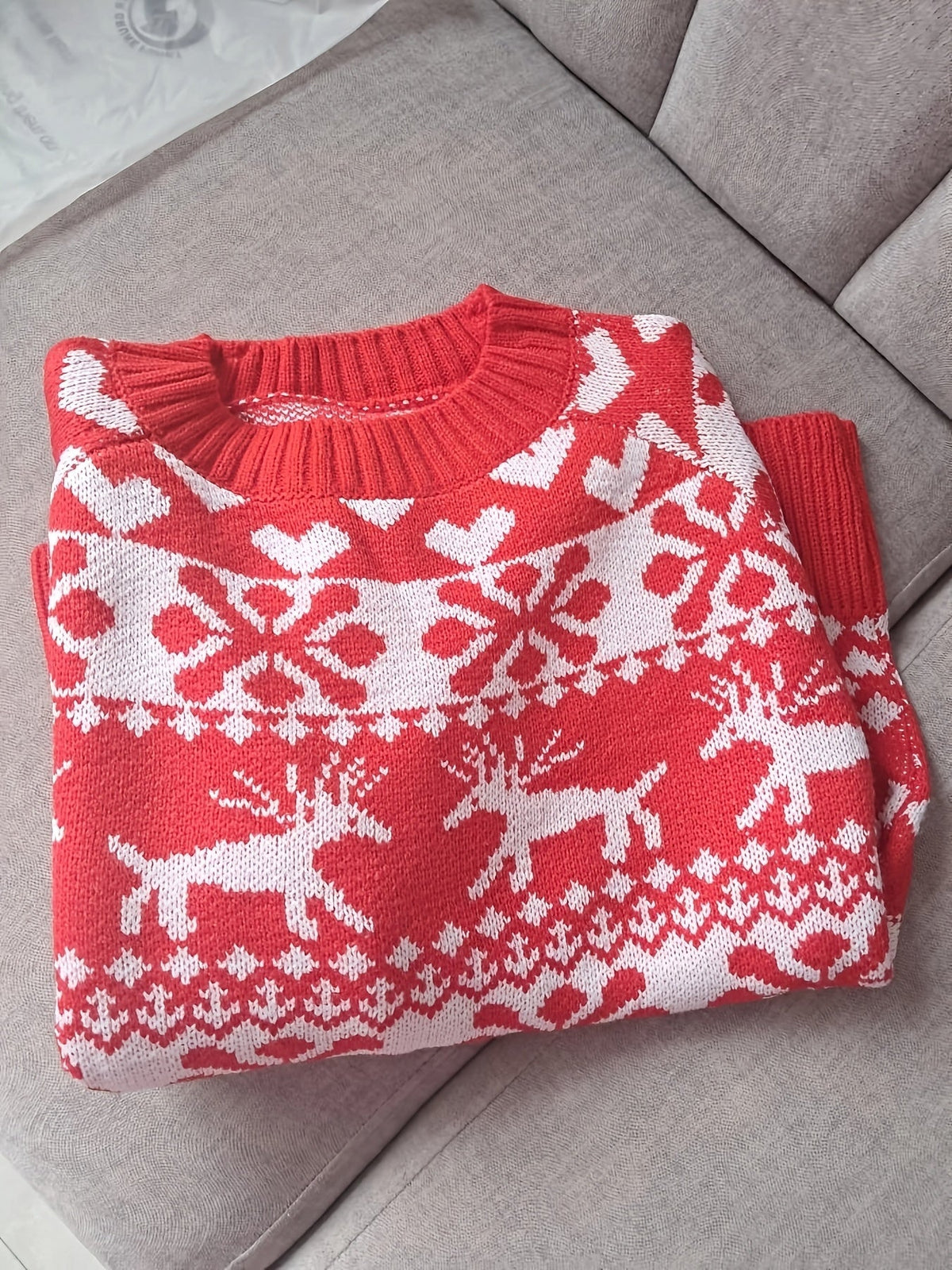 Women's Fair Isle Snowflake Christmas Sweater Red and White