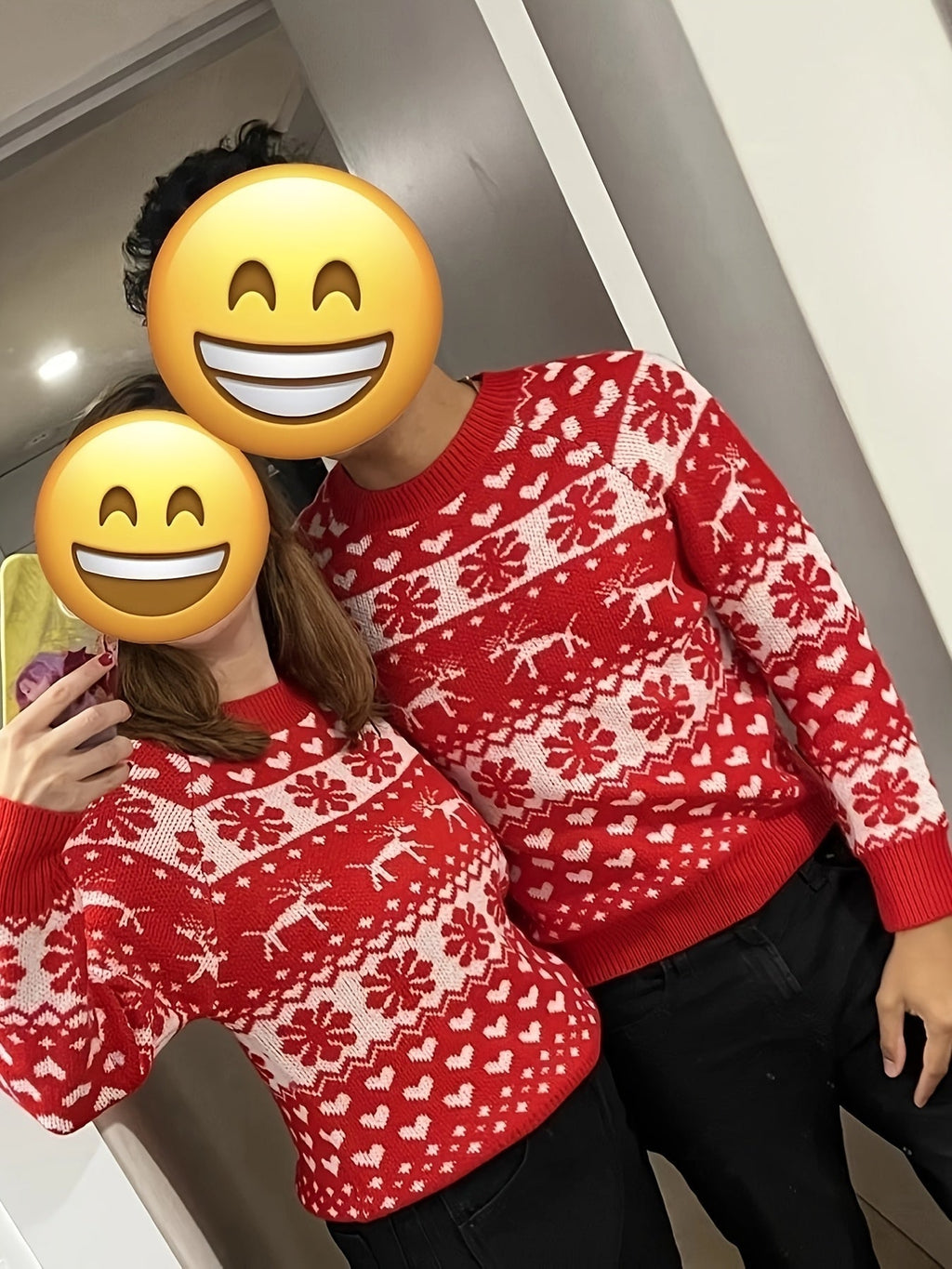 Women's Fair Isle Snowflake Christmas Sweater Red and White