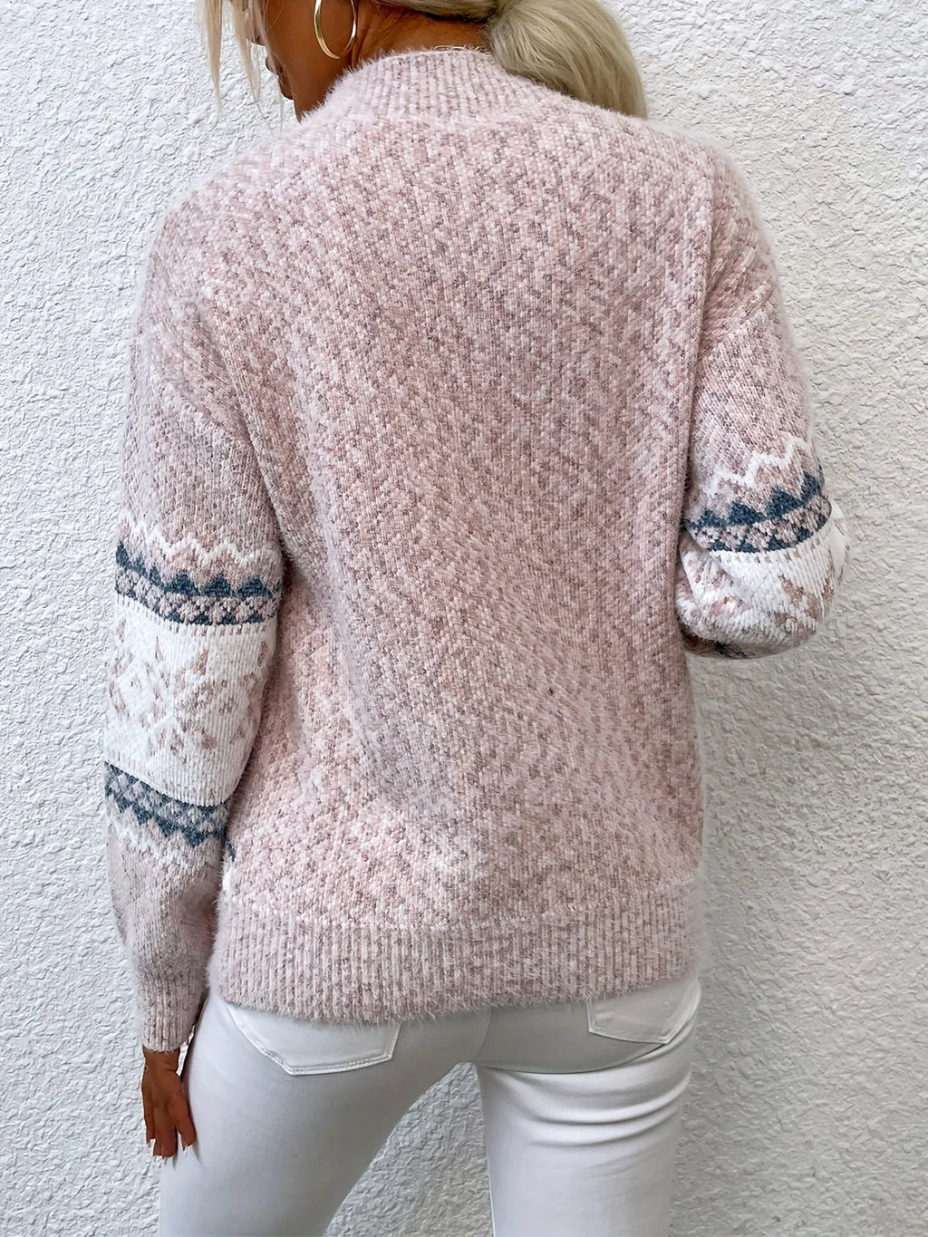 Women's Fair Isle Snowflake Christmas Sweater Mock Neck
