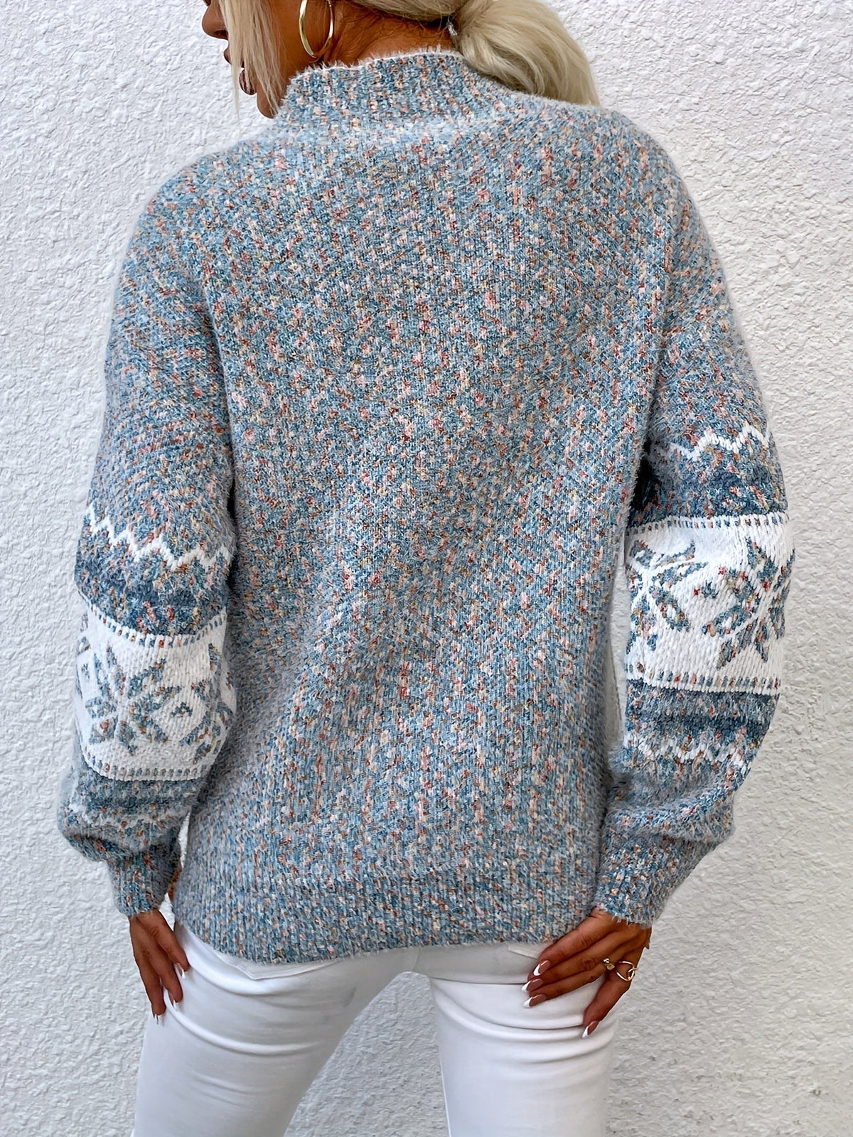 Women's Fair Isle Snowflake Christmas Sweater Mock Neck