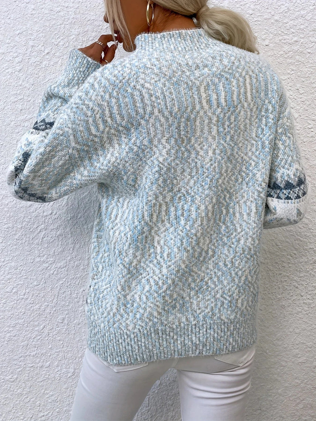Women's Fair Isle Snowflake Christmas Sweater Mock Neck