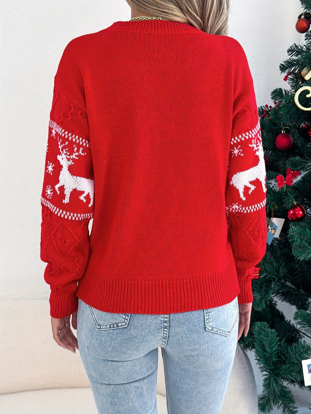 Women's Fair Isle Reindeer Christmas Sweater Cable Knit