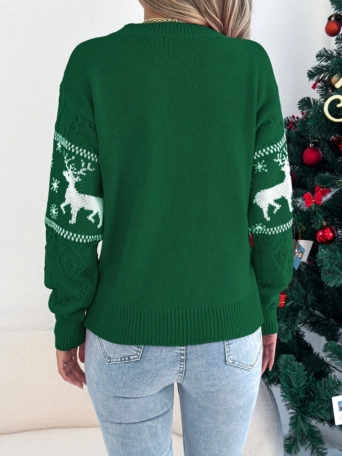 Women's Fair Isle Reindeer Christmas Sweater Cable Knit
