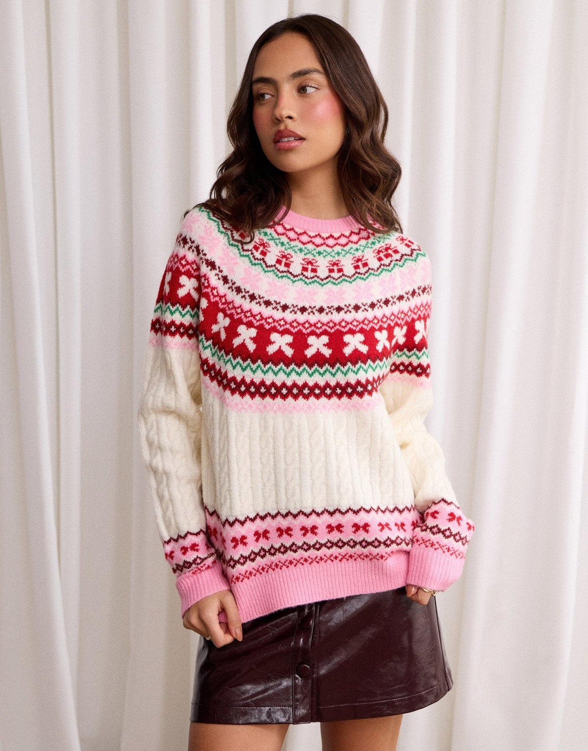 Women's Fair Isle Christmas Sweater Cable Knit