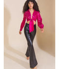 Women's Faux Leather High-Waisted Flare Pants in Black