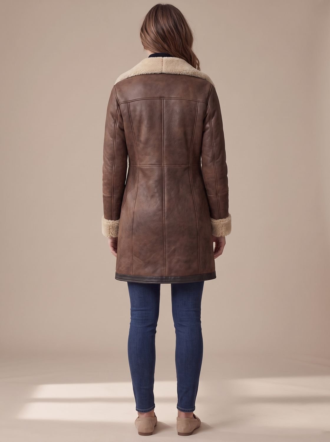 Women's Faux Suede Shearling Trim Zip-Up Coat