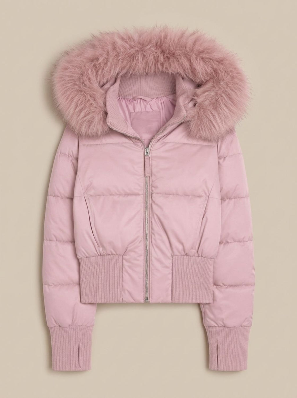 Women's Cropped Puffer Jacket with Faux Fur Hood