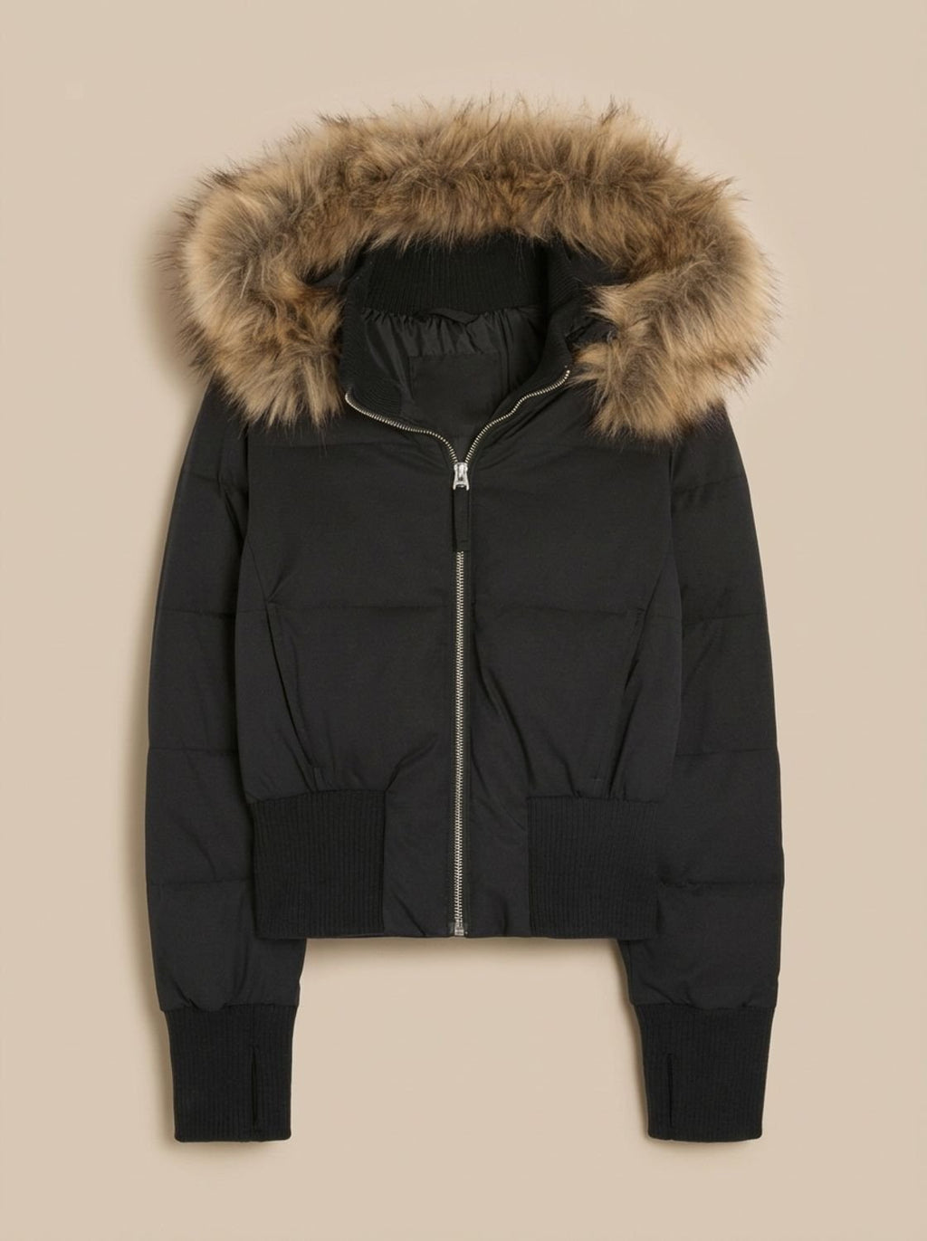 Women's Cropped Puffer Jacket with Faux Fur Hood