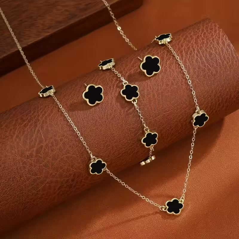 Women's Clover Necklace, Bracelet and Earrings Jewelry Set