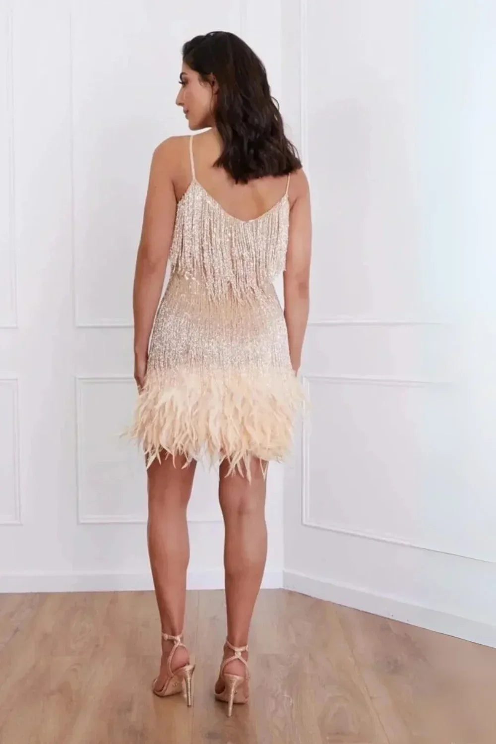 Women's Fringe Overlay Mini Dress with Thin Straps