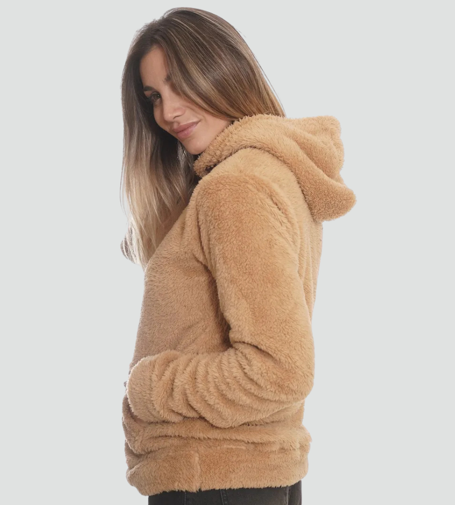Women's Fuzzy Kangaroo-Pocket Pullover Hoodie