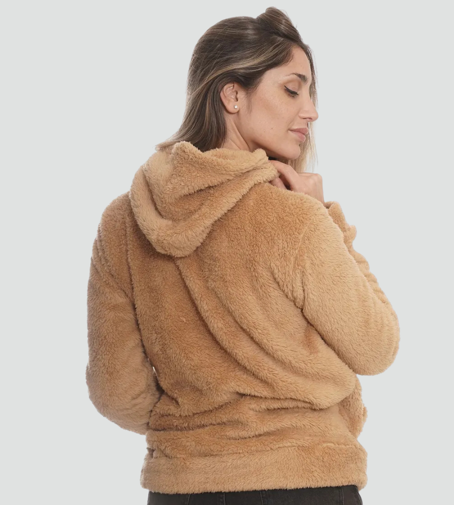 Women's Fuzzy Kangaroo-Pocket Pullover Hoodie