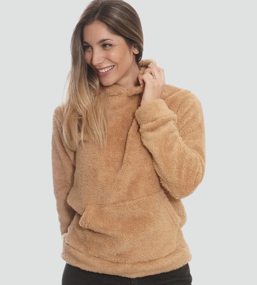 Women's Fuzzy Kangaroo-Pocket Pullover Hoodie