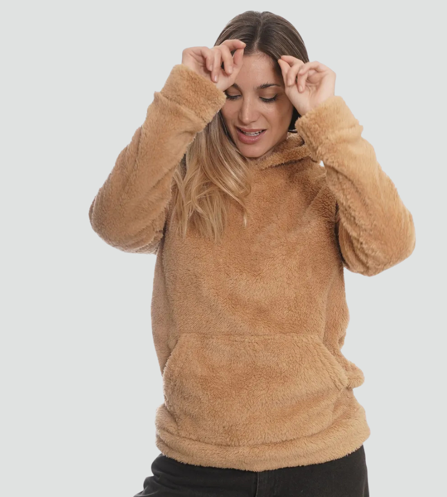 Women's Fuzzy Kangaroo-Pocket Pullover Hoodie