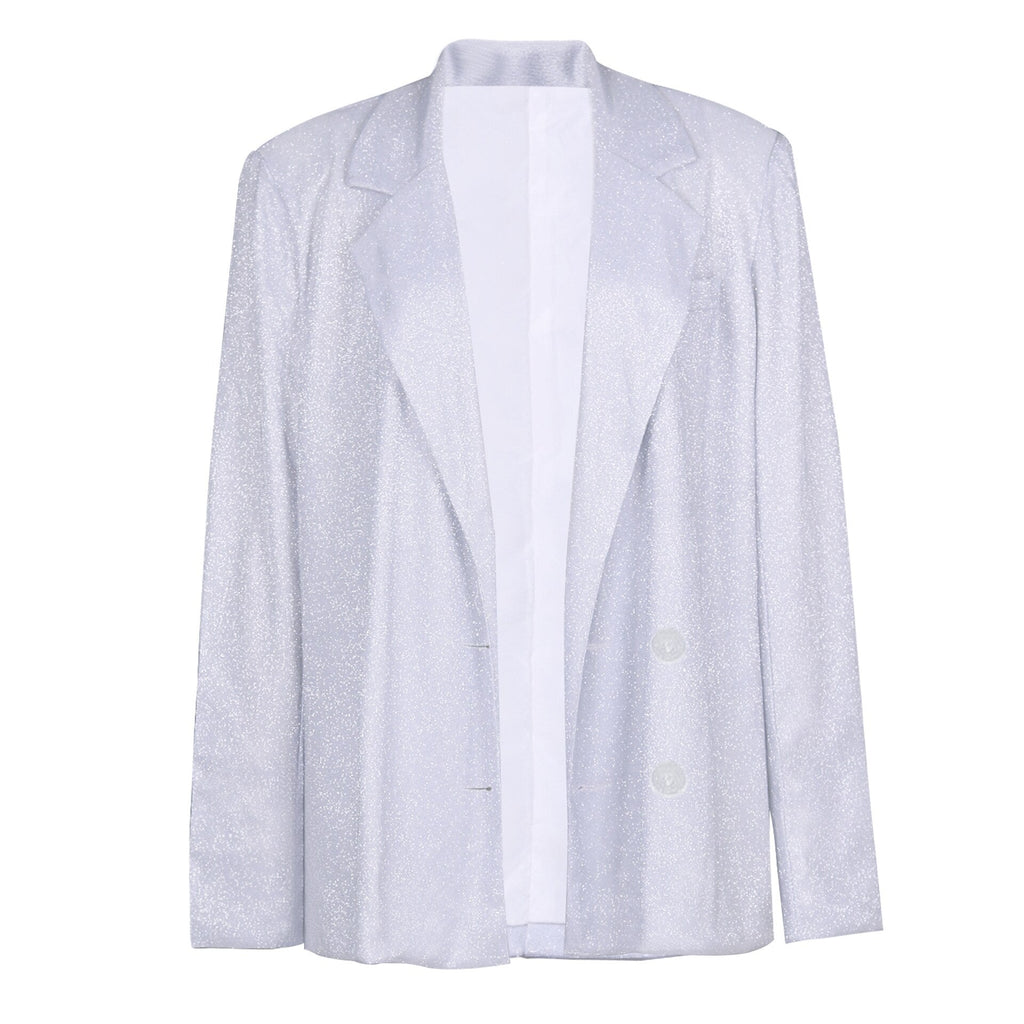Women's Glitter Blazer and Pants Party Set in Off-White