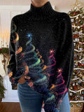 Women's Glitter Christmas Tree Sweater Turtleneck