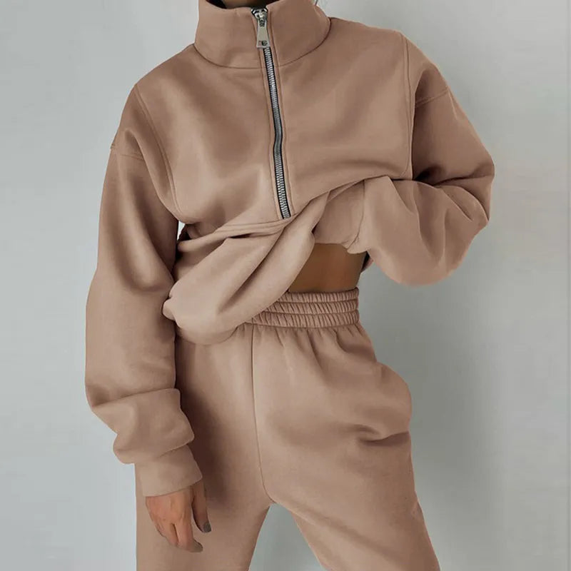 Women's Half-Zip Sweatshirt and Jogger Sweatpants Set