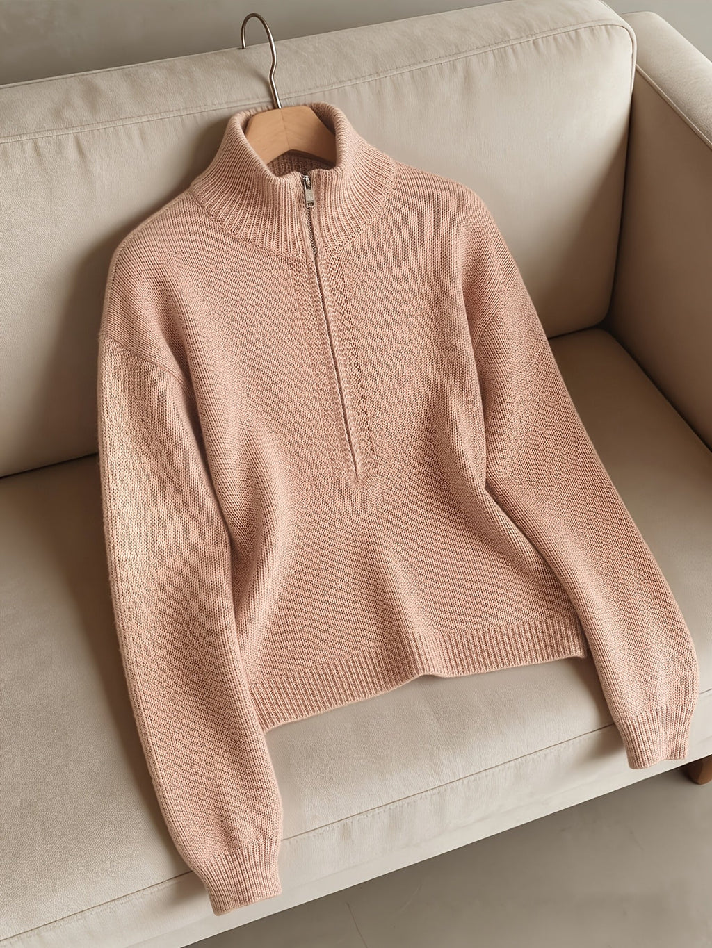 Women's Half-Zip Stand Collar Ribbed Trim Sweater
