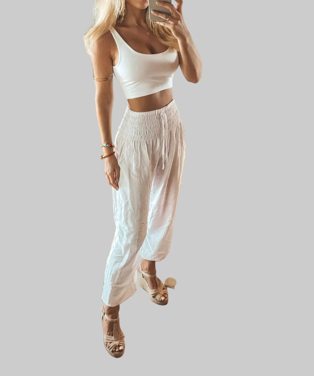 Women's Elastic Waist Harem Pants in White
