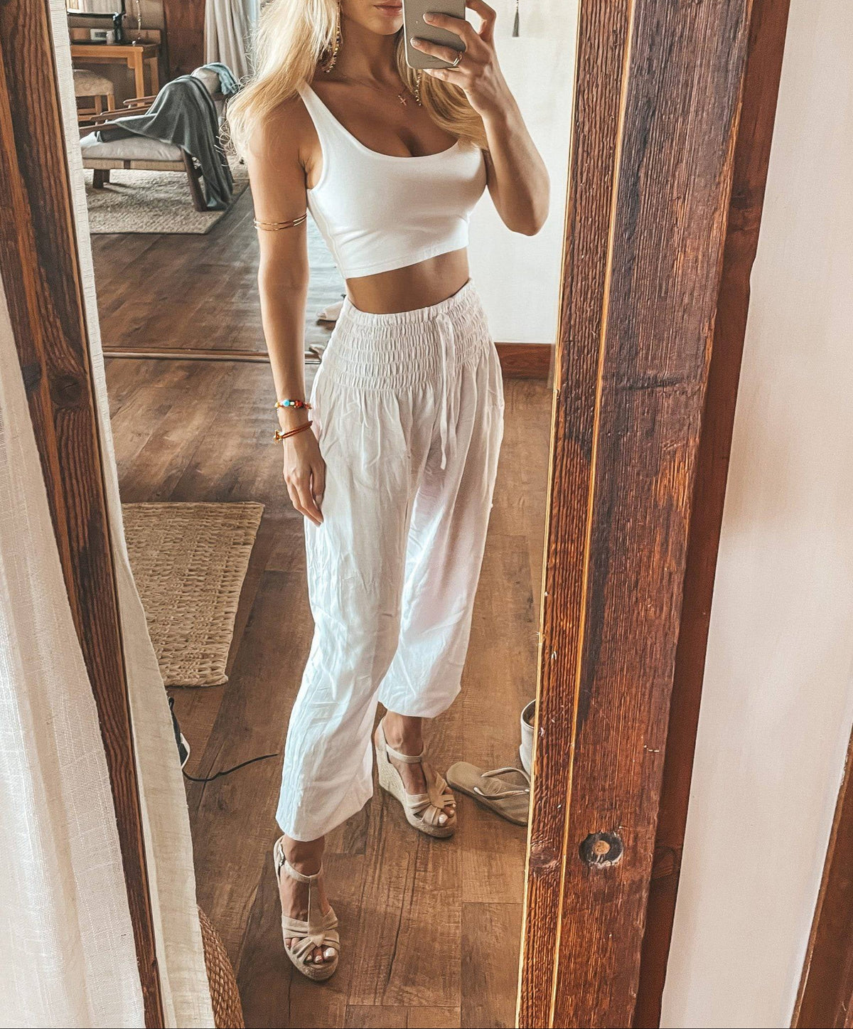 Women's Elastic Waist Harem Pants in White