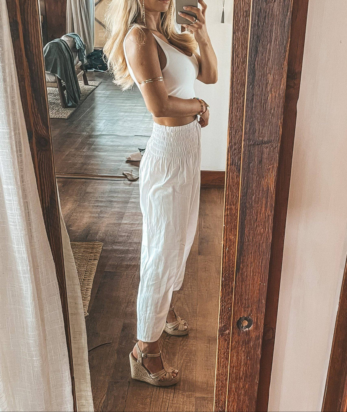 Women's Elastic Waist Harem Pants in White