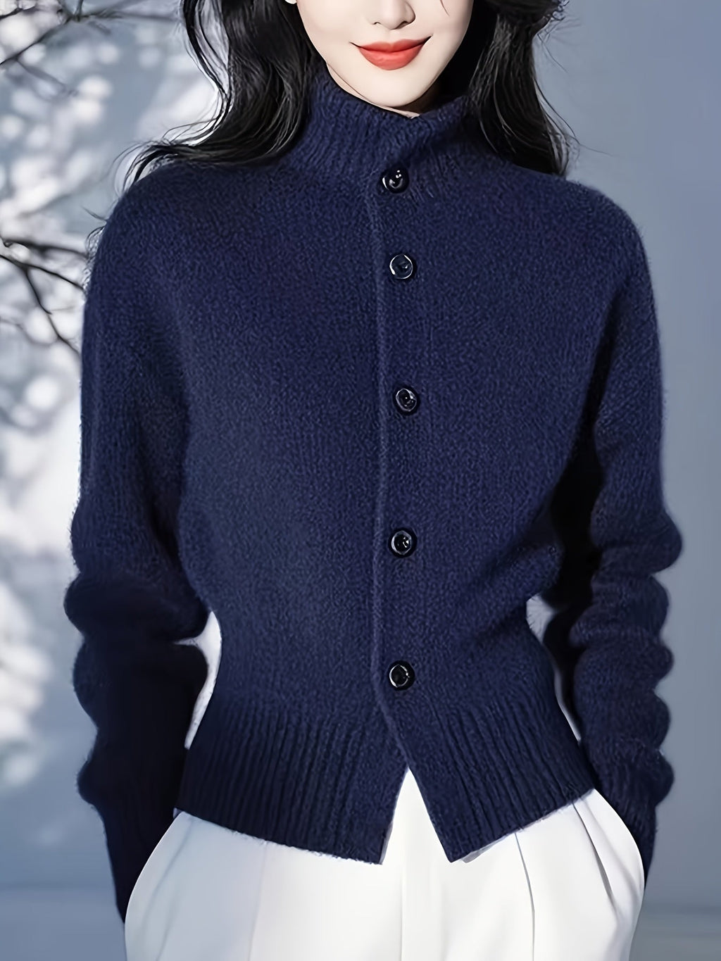 Women's High-Neck Button-Front Cardigan