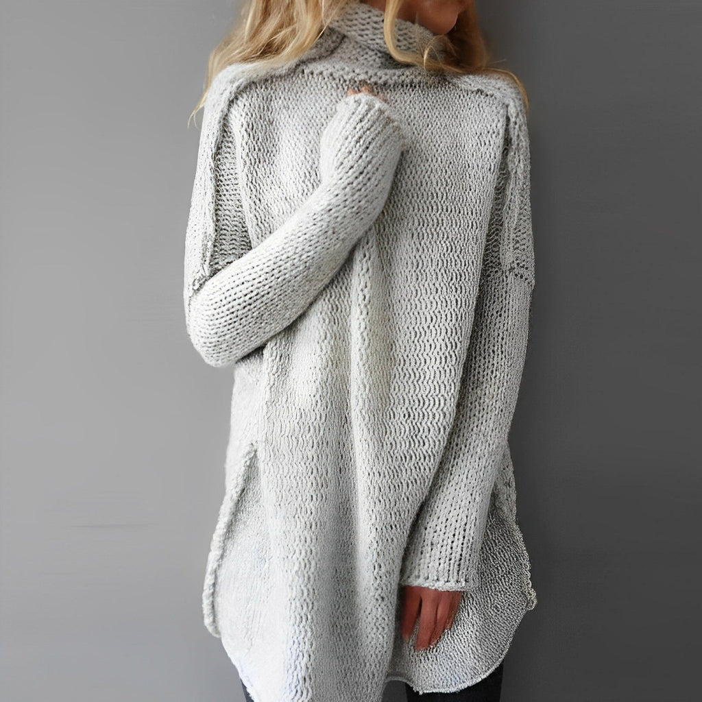 Women's High Neck Ribbed Tunic Sweater