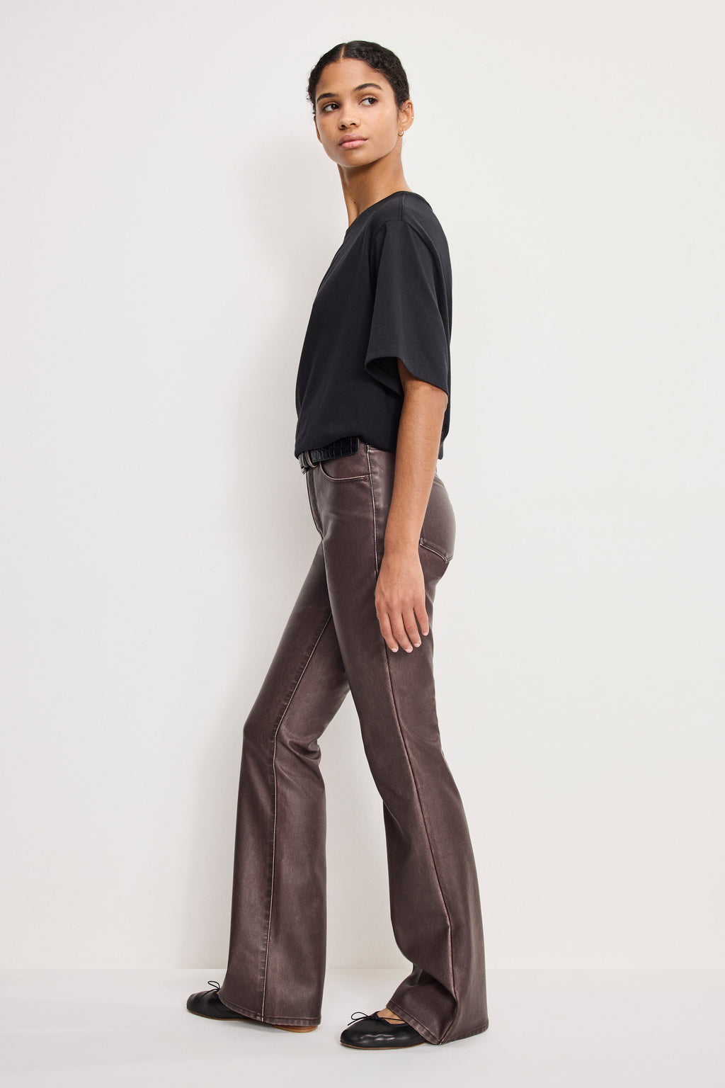 Women's High-Rise Faux Leather Bootcut Pants in Dark Brown