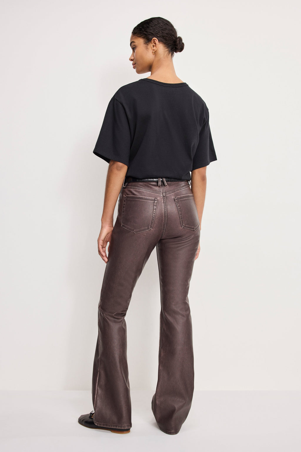Women's High-Rise Faux Leather Bootcut Pants in Dark Brown