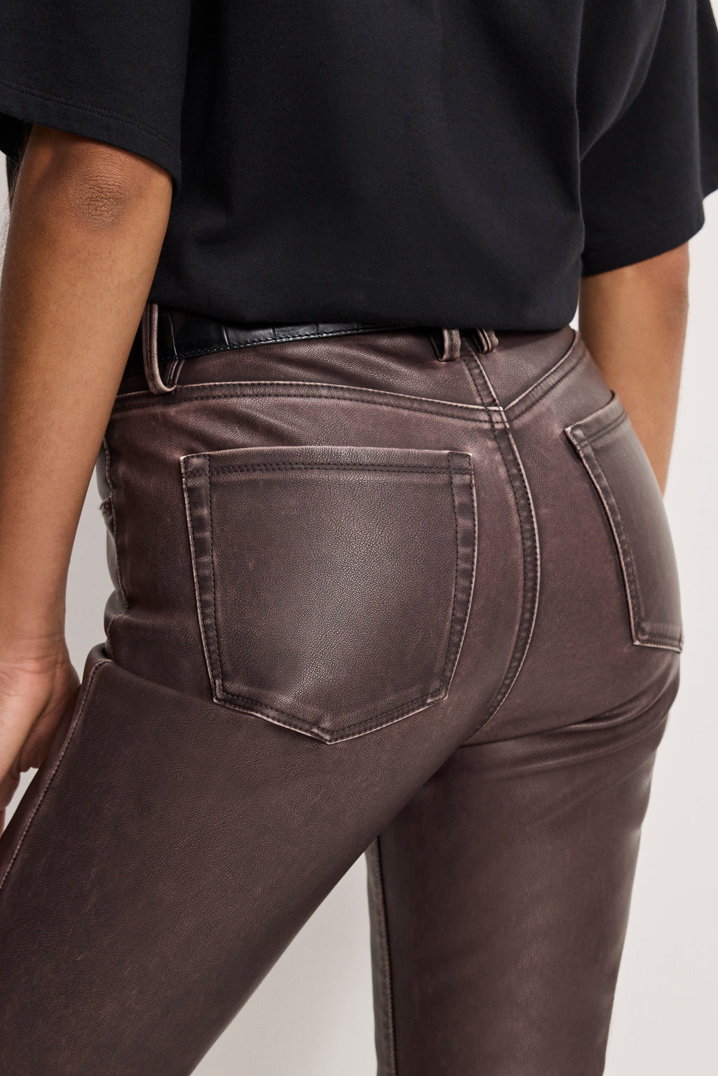 Women's High-Rise Faux Leather Bootcut Pants in Dark Brown