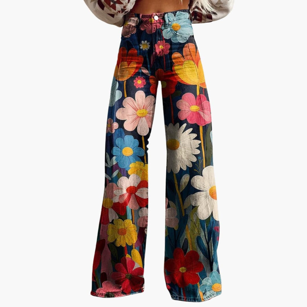 Women's High Rise Bold Floral Print Wide Leg Pants