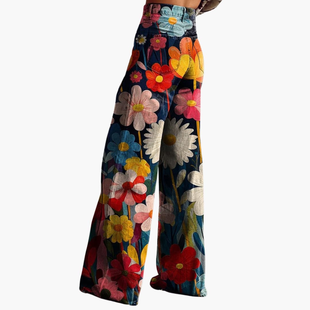 Women's High Rise Bold Floral Print Wide Leg Pants