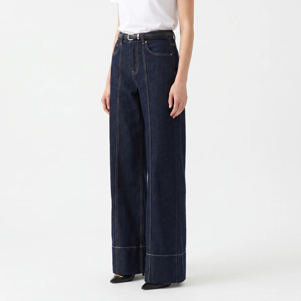 Women's High-Rise Wide-Leg Seam Front Jeans in Dark Wash