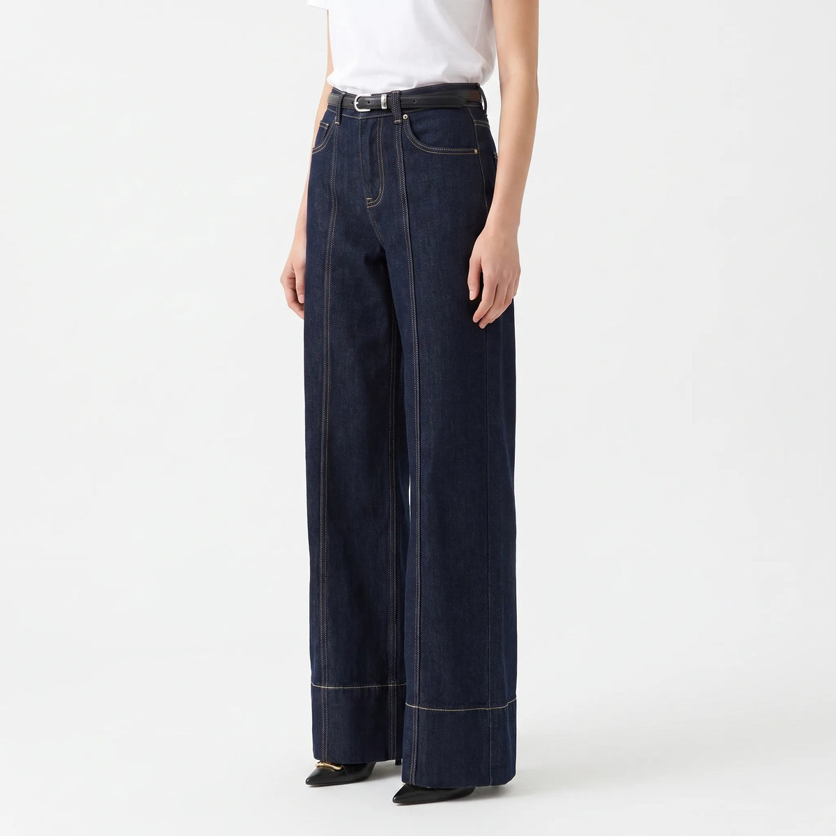 Women's High-Rise Wide-Leg Seam Front Jeans in Dark Wash