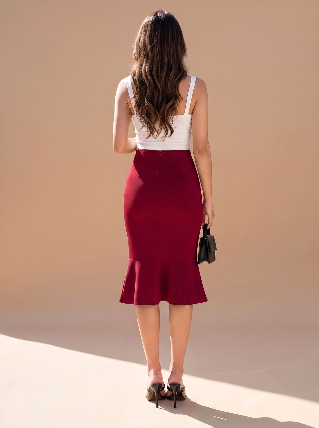 Women's High Waisted Fishtail Mermaid Midi Skirt