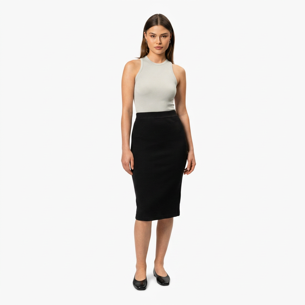 Women's High Waisted Fitted Midi Pencil Skirt