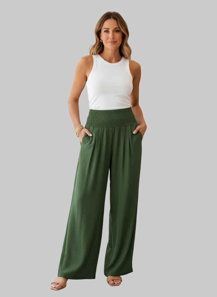 Women's Smocked High-Waist Wide-Leg Pants