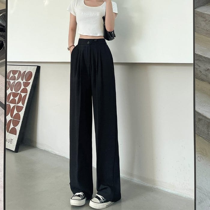 Women's High Waist Draped Wide-Leg Pants