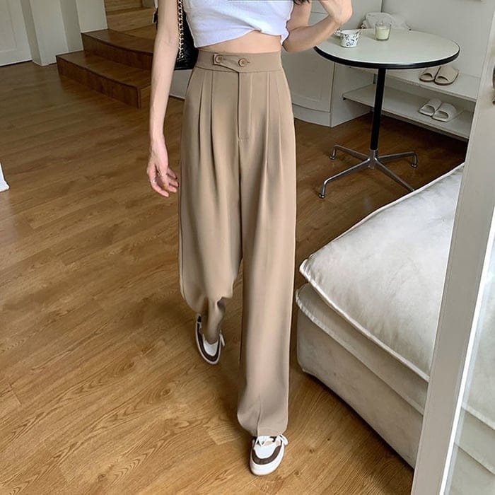 Women's High Waist Draped Wide-Leg Pants