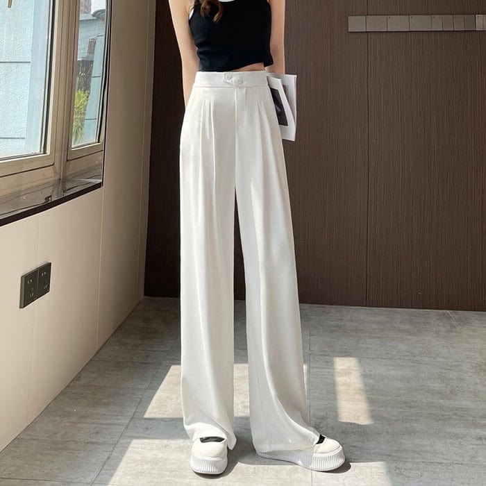Women's High Waist Draped Wide-Leg Pants