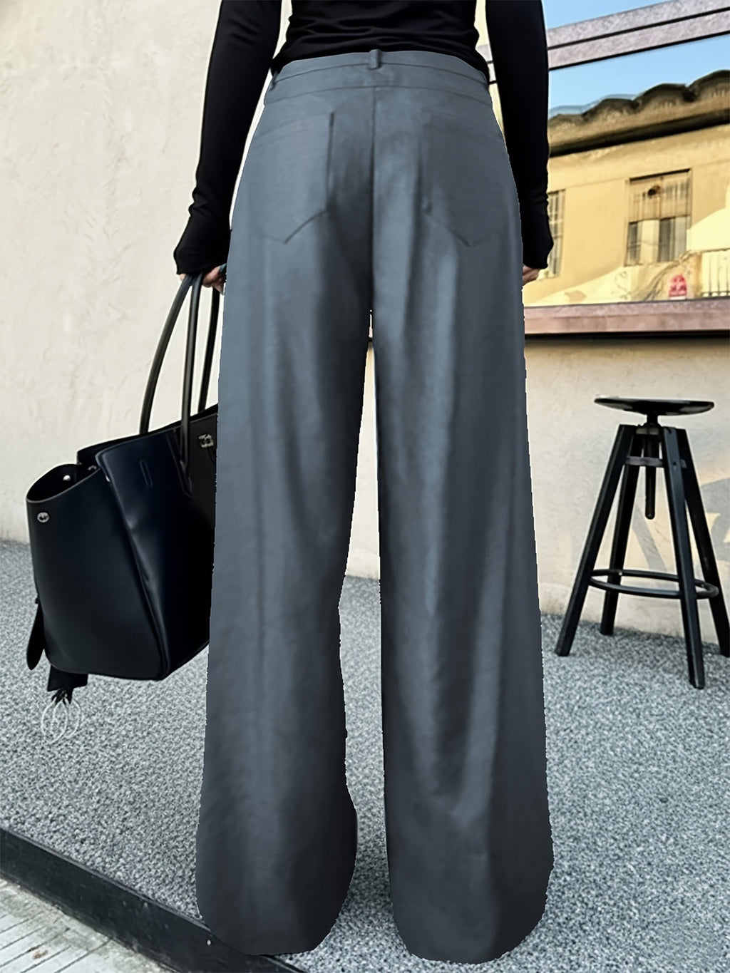 Women's High Waisted Layered Panel Wide Leg Pants in Dark Gray