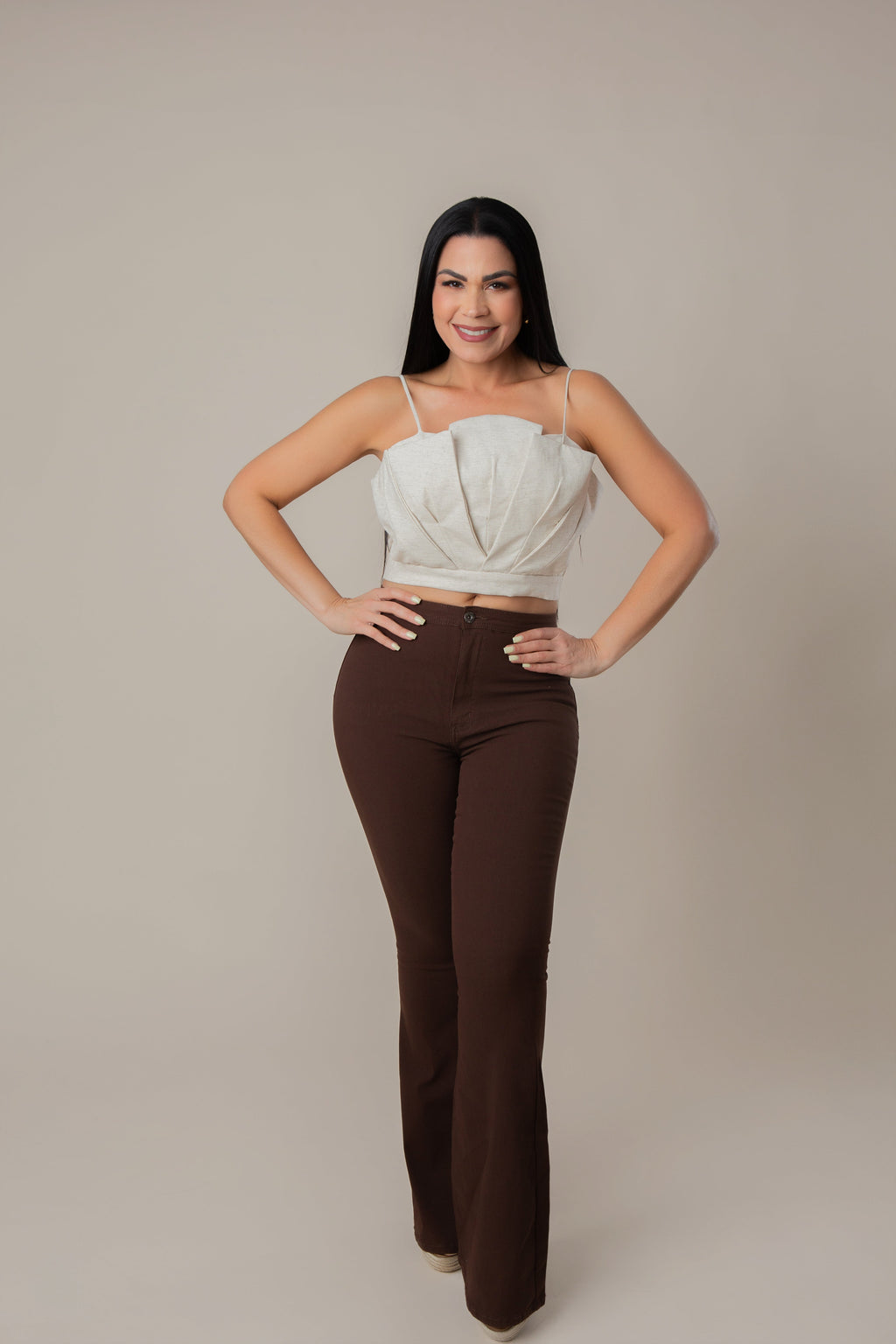 Women's High Waisted Flare Leg Pants in Brown