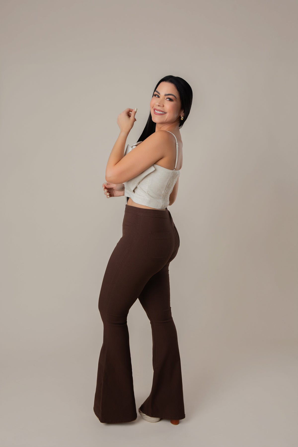 Women's High Waisted Flare Leg Pants in Brown