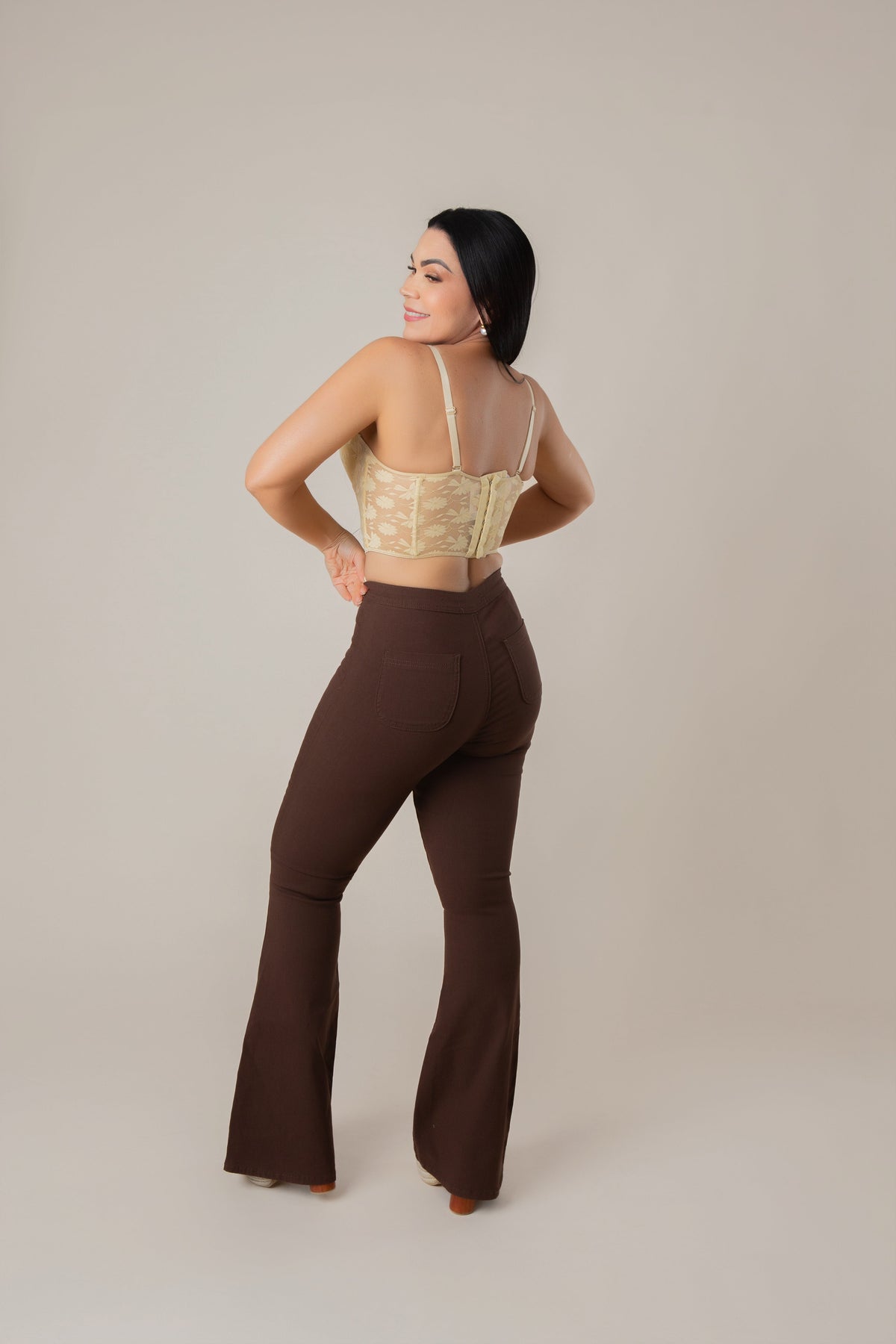 Women's High Waisted Flare Leg Pants in Brown