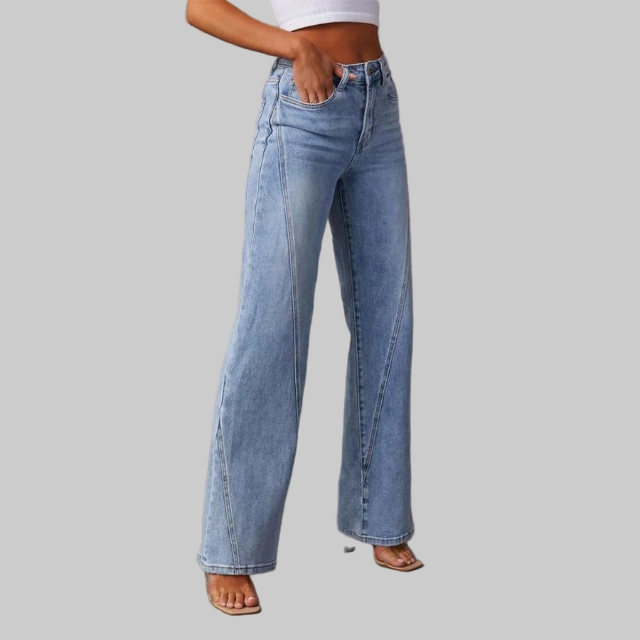 Women's High-Waisted Seamed Wide-Leg Jeans in Blue