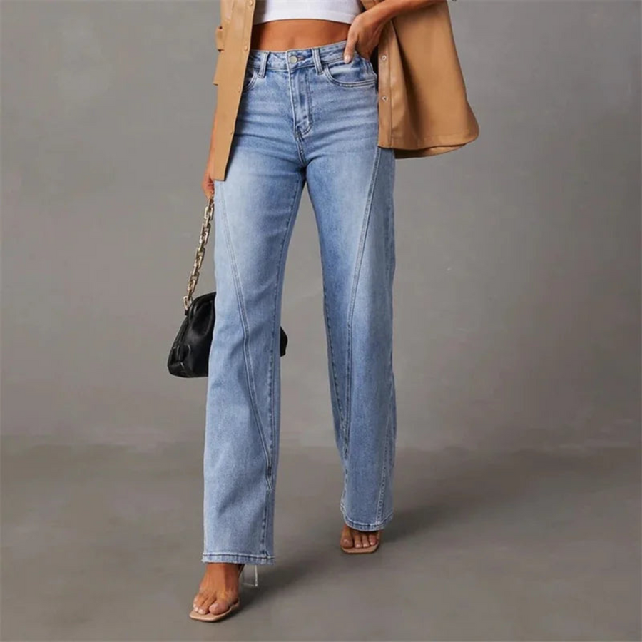 Women's High-Waisted Seamed Wide-Leg Jeans in Blue