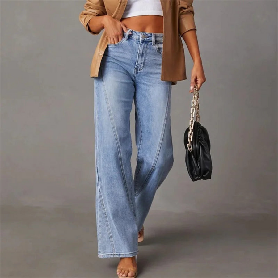 Women's High-Waisted Seamed Wide-Leg Jeans in Blue