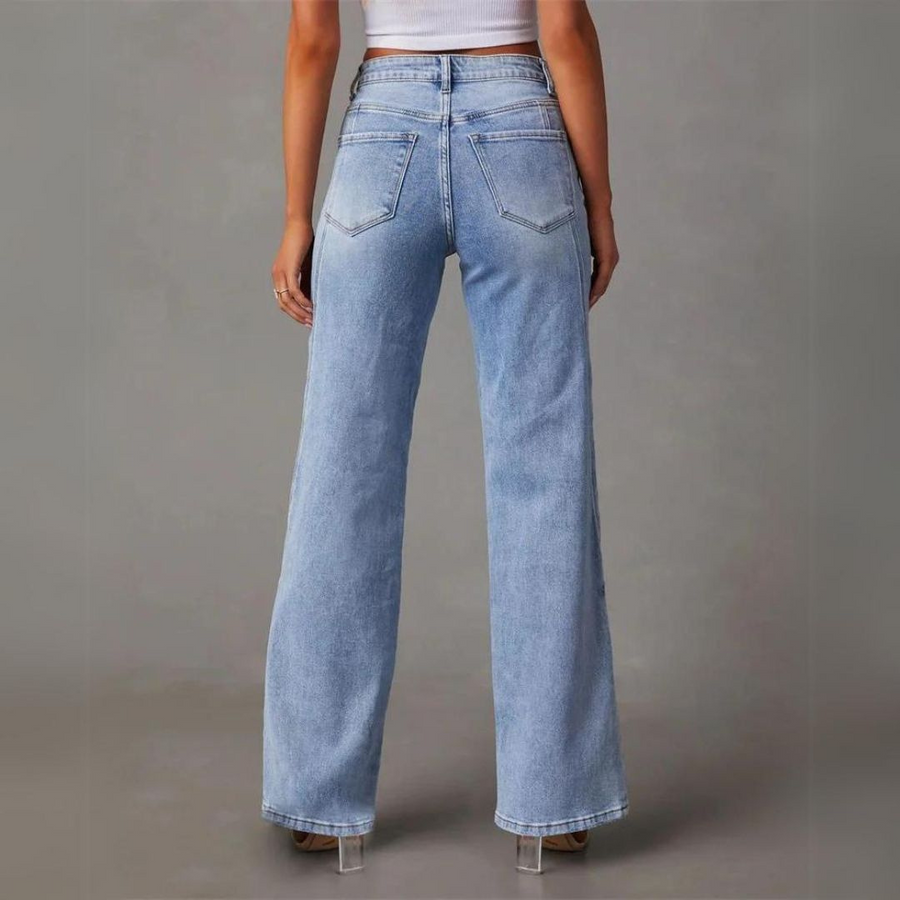 Women's High-Waisted Seamed Wide-Leg Jeans in Blue